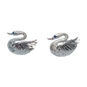 MCM Vintage Swan Scatter Pins with Blue Rhinestone Eyes